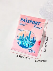 1pc Fashionable Cartoon Landscape Print Passport Cover, PU Leather Sunset Beach Scenery Print Pattern Card Holder Case, Minimalist & Portable Couples Passport Wallet, Travel Essential