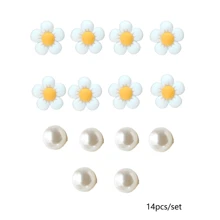 14pcs/Set White Flower & Faux Pearl Shoe Charms For Clogs Sandal Garden Shoes Silicone Bracelet Decoration, DIY Accessories,Festival Gift