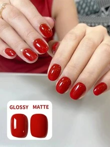 1瓶15毫升红色纯凝胶指甲油，半永久可卸UV/LED美甲凝胶，情人节美甲 - 紅色 - 查看 3