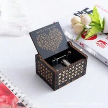 Vintage Wooden Hand-Cranked Music Box, Engraved "Can't Help Falling In Love" Melody, Romantic Gift For Lover, Husband, Wife, Girlfriend, Boyfriend, Anniversary, Wedding, Home Decor, Black