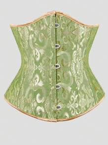 Vintage Jacquard Lace-Up Back Fishbone Corset Bustier Top, Fashionable Outerwear Waist Cincher Bodysuit, New Year Party, Valentine's Day, Holiday Tops, St. Patrick's Day Outfit, Halloween Costume