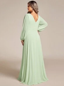 EVER-PRETTY Plus Elegant Chiffon Long Sleeve V Neck Rhinestone Decor Dresses For Bridesmaid Evening Dresses