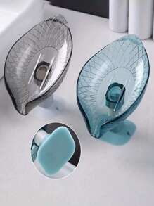 2Pcs/1Pc Leaf-Shaped Soap Dish, Drain Soap Holder Bathroom Accessories, Suction Cup Soap Tray Soap Dish, Bathroom Leakproof Suction Cup Soap Case, Bathroom Soap Box, Soap Holder, Bathroom Accessories (Product Color May Vary Due To Lighting And Production Batch)Bathroom Decor Fall Decor Back To School - Multicolor - View 2