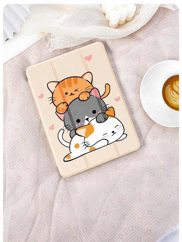 1pc Capa protetora para tablet com estampa de gatinho fofo, compatível com iPad de 10,2 polegadas, iPad Pro 11 2021/2020/10ª geração, iPad Mini 4/5/6, Galaxy Tab A8 10,5 polegadas 2022, Matepad 10.4/Tab, com slot para lápis, antiqueda, capa com suporte para tablet
