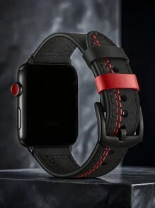 1pc Leather Strap Compatible With Apple Watch Compatible With Men Women Apple Watch Band 40mm Ultra2 49mm 44mm 45mm 46mm 41mm 42mm 38mm Outdoor Business Style Bracelet Compatible With Watch Series 10 SE 9 8 7 6 5 4 3 2 1 Gifts For Lovers Day Apple Watch Strap Accessories(Only Watchband) - Black - View 1