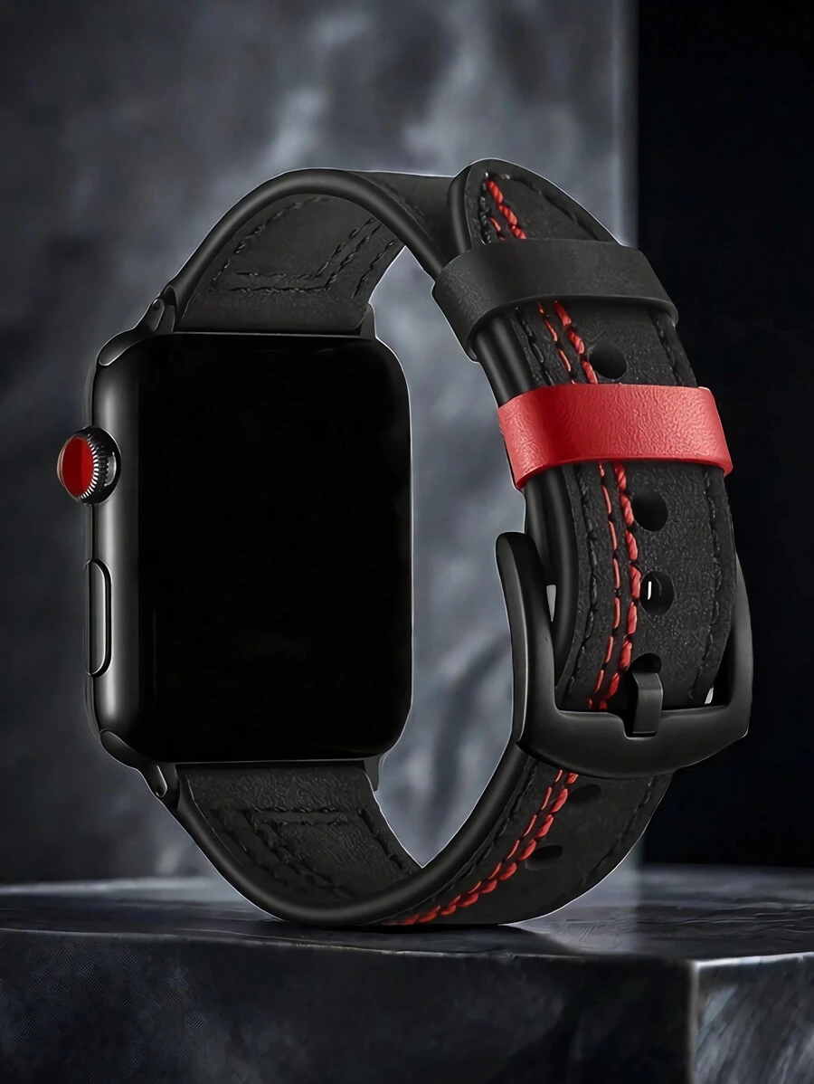 1pc Leather Strap Compatible With Apple Watch Compatible With Men Women Apple Watch Band 40mm Ultra2 49mm 44mm 45mm 46mm 41mm 42mm 38mm Outdoor Business Style Bracelet Compatible With Watch Series 10 SE 9 8 7 6 5 4 3 2 1 Gifts For Lovers Day Apple Watch Strap Accessories(Only Watchband) - Black - View 1