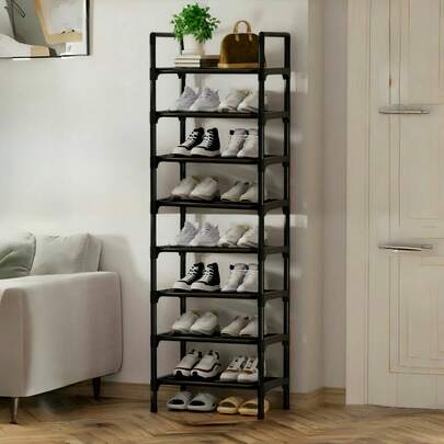 黑色迷你鞋架，宽45厘米，节省空间，简约防尘，坚固耐用，时尚美观，易于组装和拆卸，便携易用，适用于客厅、卧室、玄关、办公室、家居等场所，多层收纳，节日礼物、情人节礼物、儿童礼物。