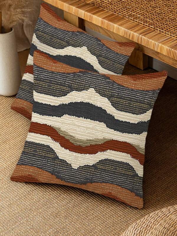 1 pieza Funda de cojín estilo bohemio con estampado de líneas abstractas, funda de cojín decorativa para sofá súper suave de 45*45cm (no incluye el cojín interior)