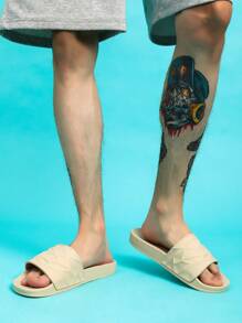 2025 年春夏新品畅销防滑耐用橡胶鞋面柔软 PVC 鞋底男士四季家居拖鞋 - 杏色 - 查看 2