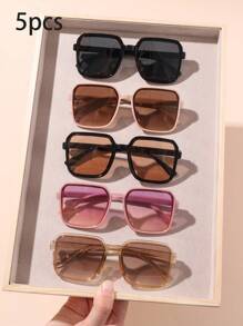 5pcs Teenage Fashion Square Fashion Glasses, Versatile Classic Simple Style - Multicolor - View 1