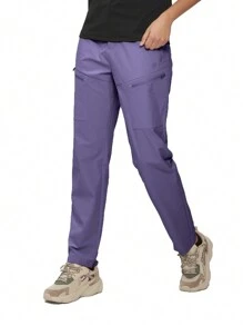 TECTOP Women Hiking Pants Lightweight Water Resistant Elastic Waist Cargo Pants With 5pcs Zipper Pockets Spring And Summer - 紫色 - 查看 4