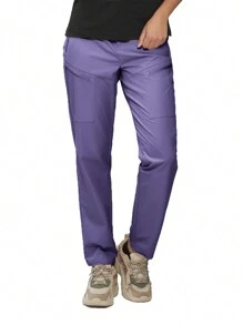 TECTOP Women Hiking Pants Lightweight Water Resistant Elastic Waist Cargo Pants With 5pcs Zipper Pockets Spring And Summer - 紫色 - 查看 3