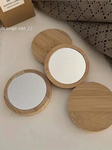 1pc Portable Travel And Carry Wooden Mirror - Handheld Compact Round Mirror For Beauty And Makeup - Multicolor - View 4