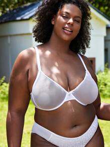 Wingslove 这款白色薄纱无衬垫文胸采用可调节交叉肩带和透气网眼面料，兼具女性柔美透视风格和舒适贴合的穿着体验。无论是搭配时尚服饰还是日常穿着，都能完美契合，是需要可调节、优雅内衣人士的理想之选！ - 白色 - 查看 5