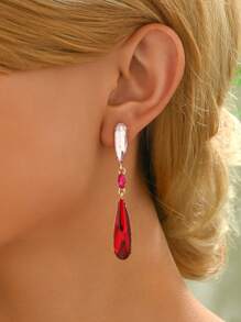 1pair Luxury Sparkling Geometric Water Drop Glass Earrings, Everyday Wear For Women