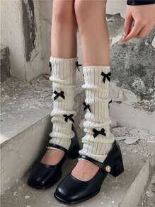 Calentadores de piernas de punto para mujeres, calentadores de piernas blancos estilo ballet con lazo apilado, calentadores de piernas de punto con diseño de elefante, calentadores de piernas de punto amarillo leche sólido, calentadores de piernas de tubo largo aptos para uso diario/al aire libre/citas/fiestas