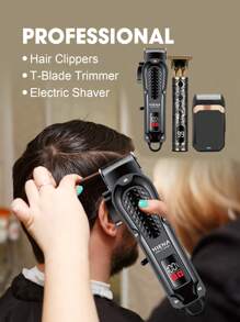 HIENA Conjunto profesional de 1/2/3 piezas de recortadora eléctrica para el cabello de hombre HIENA - Recargable por USB, recortadora inalámbrica de barba y kit de peinado, opción de barbero y estilista, regalo perfecto para el Día del Padre, regalo navideño