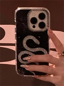 Luxury Glitter Snake Black Phone Case Compatible With Iphone 16 15 14 13 Pro Max Stylish Shockproof Back Cover