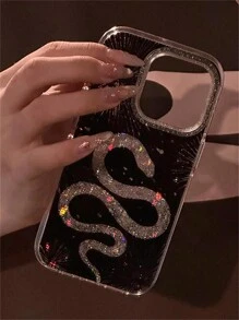 Luxury Glitter Snake Black Phone Case Compatible With Iphone 16 15 14 13 Pro Max Stylish Shockproof Back Cover