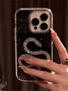 Luxury Glitter Snake Black Phone Case Compatible With Iphone 16 15 14 13 Pro Max Stylish Shockproof Back Cover