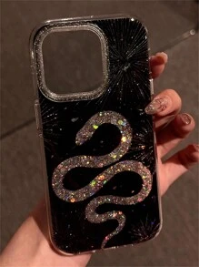 Luxury Glitter Snake Black Phone Case Compatible With Iphone 16 15 14 13 Pro Max Stylish Shockproof Back Cover