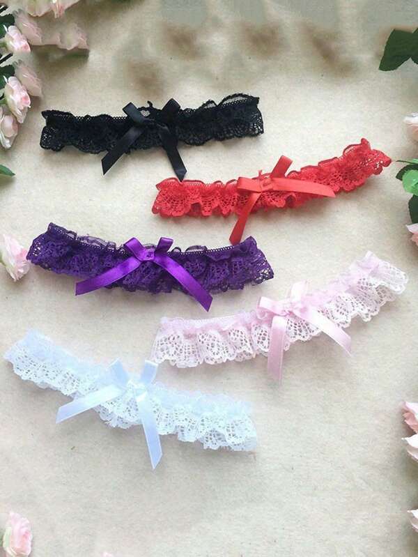 1 peça de cinta-liga feminina com laço de renda, lingerie sexy, meia-calça com laço na perna, meias altas para encenação de casamento e noiva
