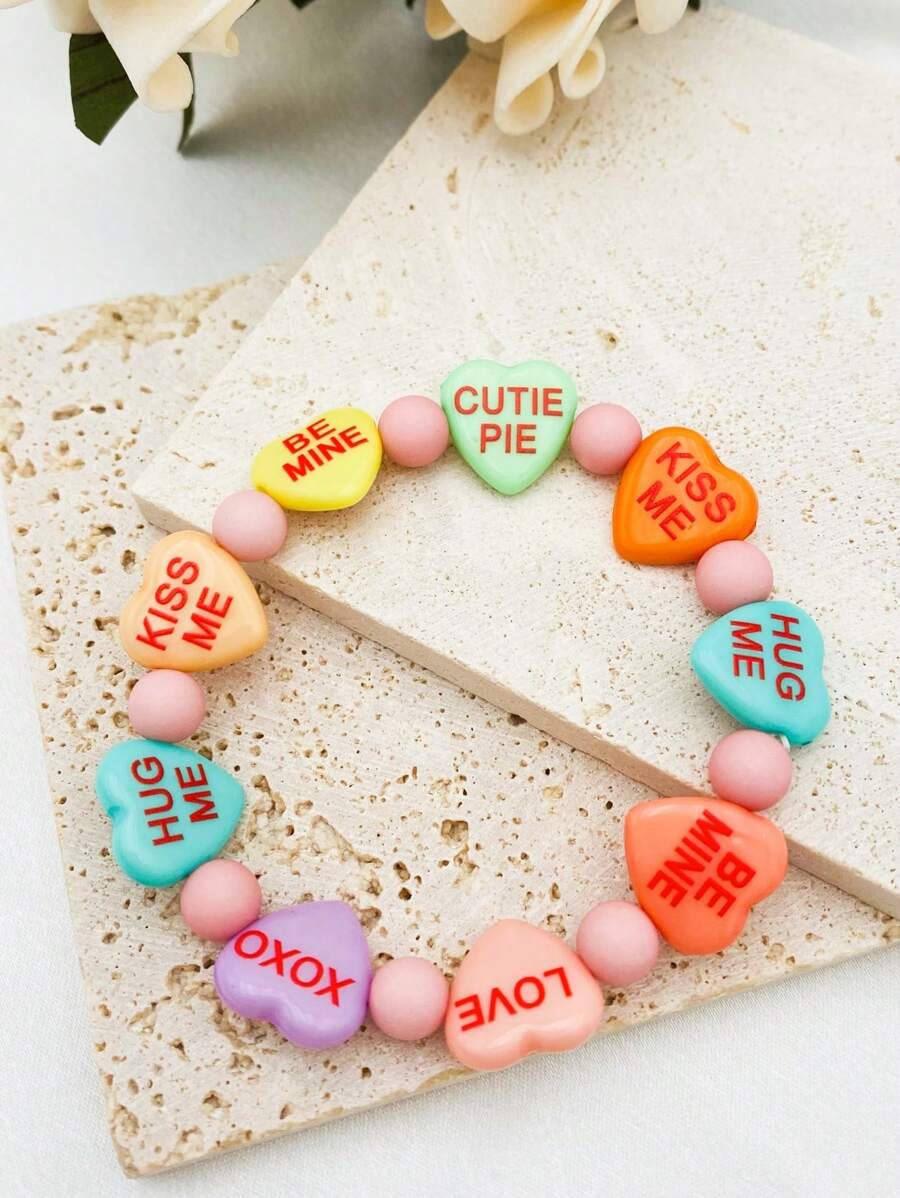 1 件亚克力心形串珠手链，情人节、妈妈、母亲、母亲节、礼物 - 彩色 - 查看 1