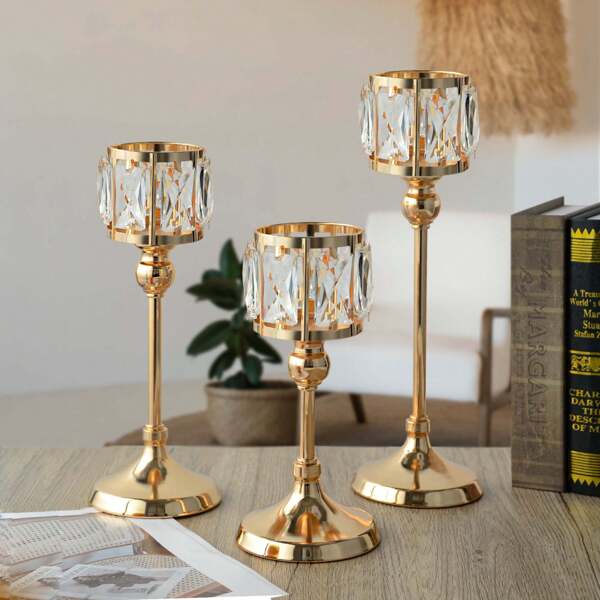 Set de 3 suporturi de lumânări din cristal - 3 dimensiuni, suporturi de lumânări tip pastilă aurii/argintii/metale, potrivite pentru aranjamentele centrale de nuntă, decorațiuni de masă, decorațiuni pentru șemineu și decorațiuni pentru casă, set de decorațiuni cu suporturi de lumânări, Ziua Îndrăgostiților, Ziua Îndrăgostiților, lumânări de Ziua Îndrăgostiților, cadouri de ziua de naștere, absolvire