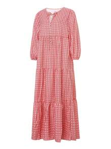 Women Plus Size Geometric Print Long Dress, V-Neck Puff Long Sleeve Loose Fashion Dress For Spring, Summer L/XL/2XL