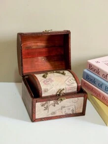 1 套/2 件复古方形皮革首饰收纳盒，手工木制带锁，勃艮第棕色，首饰收纳盒和家居装饰配件，适用于首饰收纳和返校礼物 - 紅棕色 - 查看 6