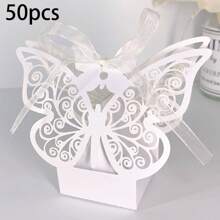50 piezas Caja de chocolate con forma de mariposa cortada con láser, caja de regalo con mariposa de unicolor, caja de caramelos para boda, bolsa de caramelos de regalo, embalaje de caramelos para fiesta en caja de papel con mariposa, precio talla grande bajo, suministros para pequeños negocios, caja de regalo, decoración de boda, boda, caja de regalo, suministros de boda