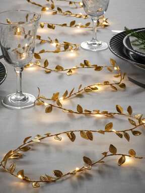 1pc-Golden Simulated Leaves LED String Light Decoration, 2 Meters 20 Lights Decorated With Simulated Golden Leaves, Perfect For Gift Packaging, New Year Gifts, Wedding Dessert Tables, Cake Decorations, Birthday Parties, Holiday Decoration String Lights (Clear Battery), Halloween Decorations,Halloween Decor,Autumn Decoration,Christmas Decorations