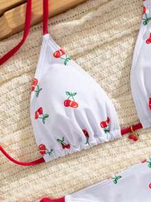 Nuevo conjunto de traje de baño sexy con estampa de cereza para mujeres, para verano y vacaciones en la playa