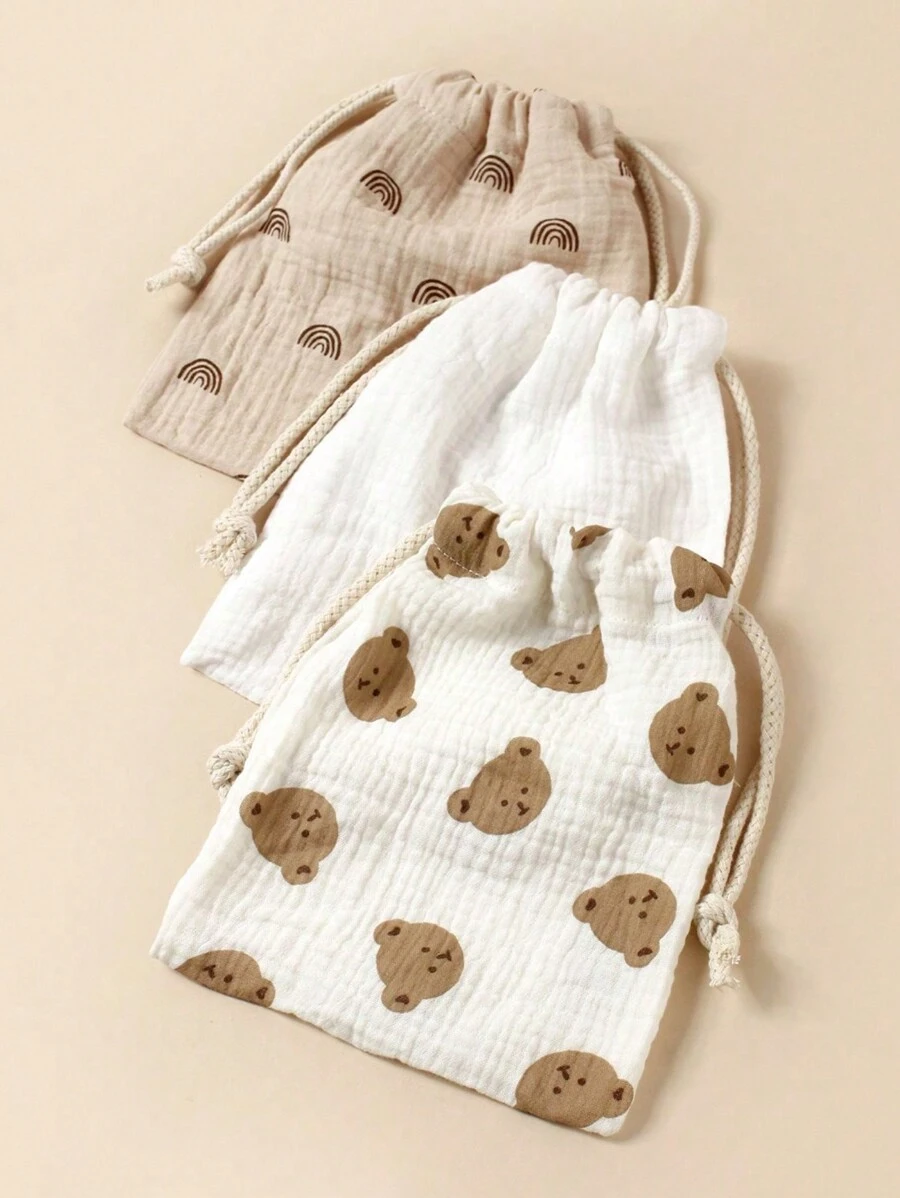 3 chiếc túi đựng tã có dây rút in hình gấu cầu vồng dễ thương cho bé, túi tote du lịch, túi đựng đồ phân loại CloLightweightg, quà tặng trang trí tiệc mừng em bé chào đời cho gia đình - Nhiều màu - Xem 1