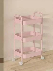 3-Tier Rolling Metal Storage Organizer - Mobile Utility Cart, Kitchen Cart With Caster Wheels - Pink - View 2