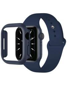 Set de 2 cajas amortiguadoras de PC resistente (sin protector de pantalla) con marco protector resistente a arañazos y bandas deportivas de silicona, compatible con correas para Apple Watch de 40 mm, 38 mm, 41 mm, 42 mm, 44 mm, 45 mm, 46 mm, 49 mm para hombres y mujeres, correa de muñeca suave resistente al agua compatible con Apple Watch Series Ultra 10 9 8 7 6 5 4 3 2 1 SE