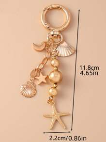 创意包包吊坠月亮星星海星钥匙扣时尚钥匙仿珍珠串珠爱心钥匙圈背包吊坠情人节 - 金色 - 查看 3