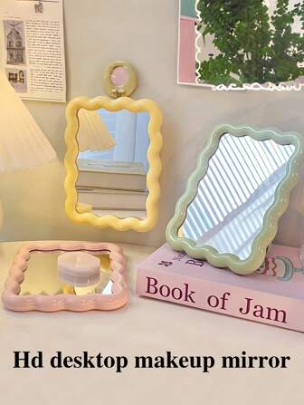 1 pièce Miroir de maquillage pliable haute définition, miroir cosmétique de bureau avec design à la dopamine, support réglable à 90 degrés et fixation murale, cadeau parfait pour la chambre, les voyages, les étudiants, les mamans et les amis