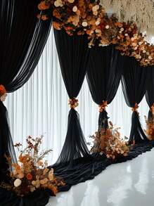优雅的黑色透明雪纺窗帘（315 英寸和 236 英寸长） - 非常适合婚礼拱门、订婚、派对和招待会、生日和情人节的浪漫悬挂装饰