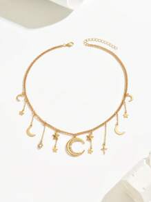 1 Pc New Arrival Creative Simple Star & Moon Design Tassel Necklace