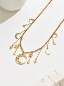 1 Pc New Arrival Creative Simple Star & Moon Design Tassel Necklace