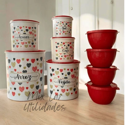 Kit de potes para mantimentos cozinha 5 peças + 4 potes redondos Boll herméticos