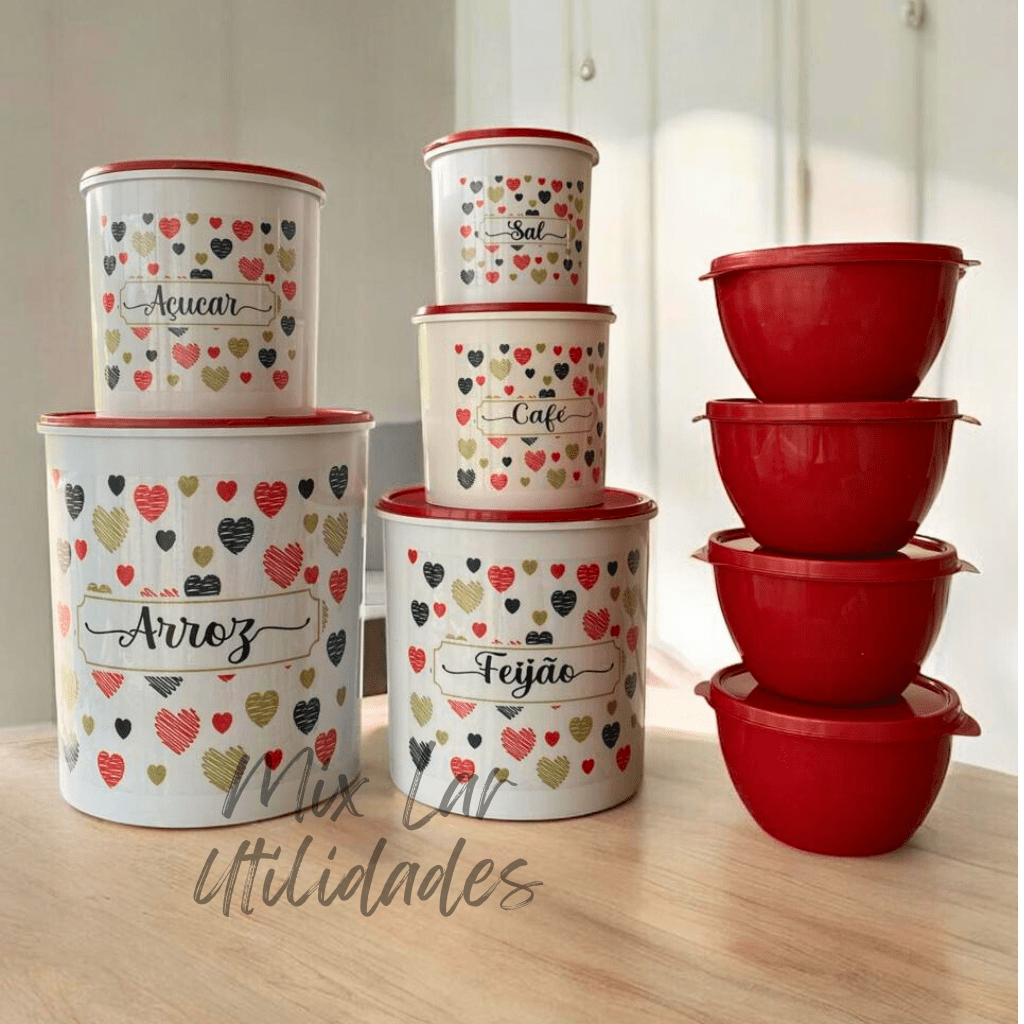 Kit de potes para mantimentos cozinha 5 peças + 4 potes redondos Boll herméticos