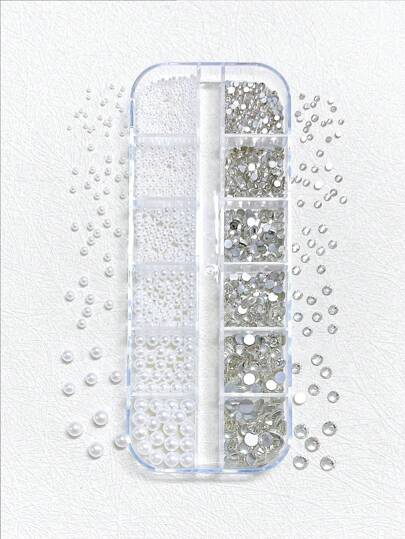 1 盒人造珍珠水钻美甲配件 DIY 配件、发饰、服装配饰、珠宝配饰 美甲用品 美甲 美甲饰品 美甲宝石