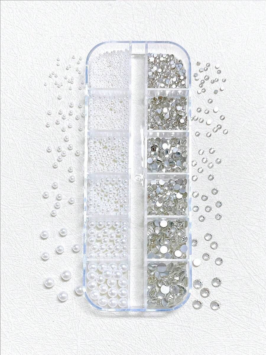 1 盒人造珍珠水钻美甲配件 DIY 配件、发饰、服装配饰、珠宝配饰 美甲用品 美甲 美甲饰品 美甲宝石