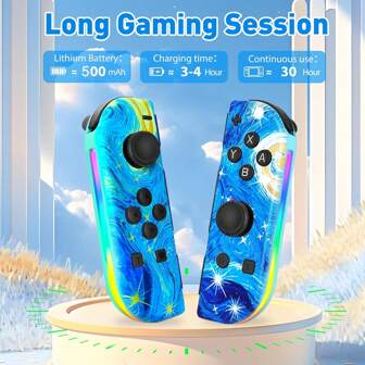 1 set Manette de jeu sans fil avec lumières RVB en matériau ABS, double vibration, capteur de mouvement 6 axes et fonction d'activation d'un seul bouton, compatible avec Switch, Switch Lite et Switch OLED