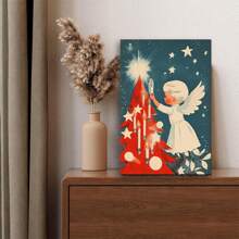 1pc Charming Angel Lights Tree Canvas Art - High-Definition Print, Wooden Frame Wall Decor For Home, Office, Bar, And Coffee Shops
