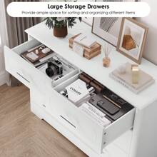 Double Dresser With 6 Drawer, White Horizontal Dresser Chest For Bedroom Room - White - View 4
