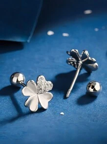Boucles d'oreilles en argent sterling avec fleur à quatre pétales ornée de strass pour femmes, crochets d'oreille exquis, boucles d'oreilles avec perles et trèfle à quatre feuilles pour la Saint-Valentin