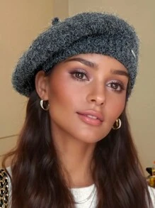 1 件女士蓬松贝雷帽，纯色细羊毛针织云帽，画家帽报童帽，可水洗但不可机洗，适合秋冬季日常穿着、散步、购物